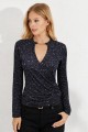 Kadın Uzun Kollu Kruvaze Yakalı Aksesuarlı Dalgıç Bluz