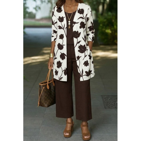 Kadın Uzun Kollu önü Açık Modal Ceket Kolsuz Viskon Iki Iplik Bluz Ve Pantolon üçlü Takım