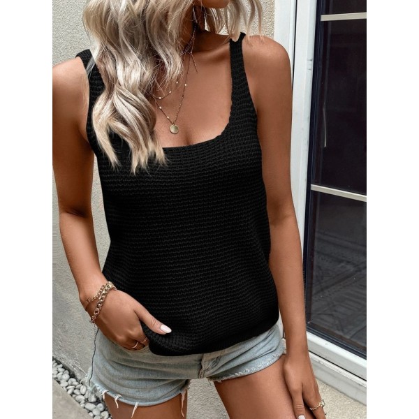 Kadın Kolsuz U Yaka Askılı Triko Bluz