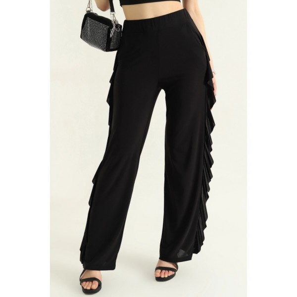 Kadın Yüksek Bel Yanları Volanlı Cepli Sandy Pantolon