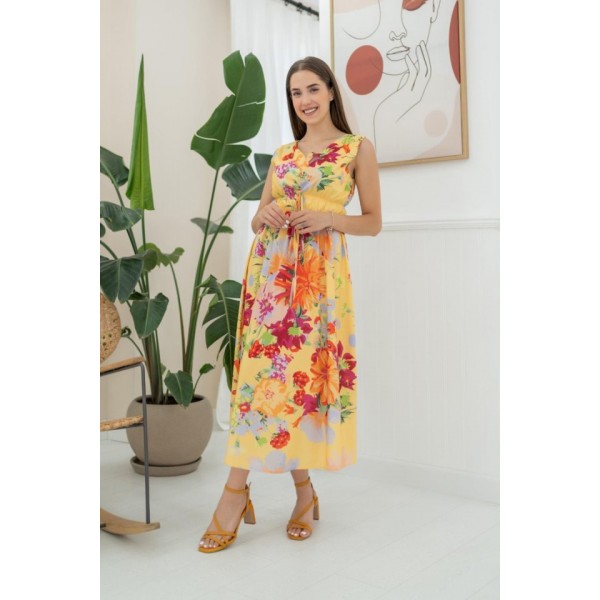 Sarı Çiçek Desenli Yazlık Elbise