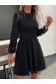 Kadın Uzun Kollu Dantelli Kloş Mini Ithal Krep Elbise