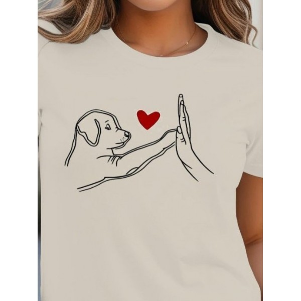 Kadın Kısa Kollu Bisiklet Yaka Köpek Baskılı Viskon Bluz