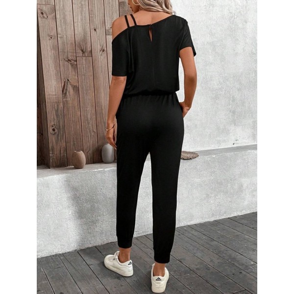 Kadın Tek Omuzdan Açık Viskon Iki Iplik Bluz Bağcıklı Pantolon Ikili Takım