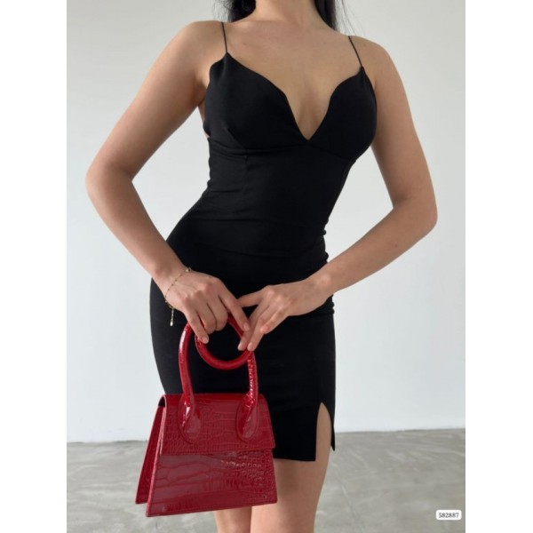 Kadın Dalgıç Krep Kumaş Askılı Mini Elbise