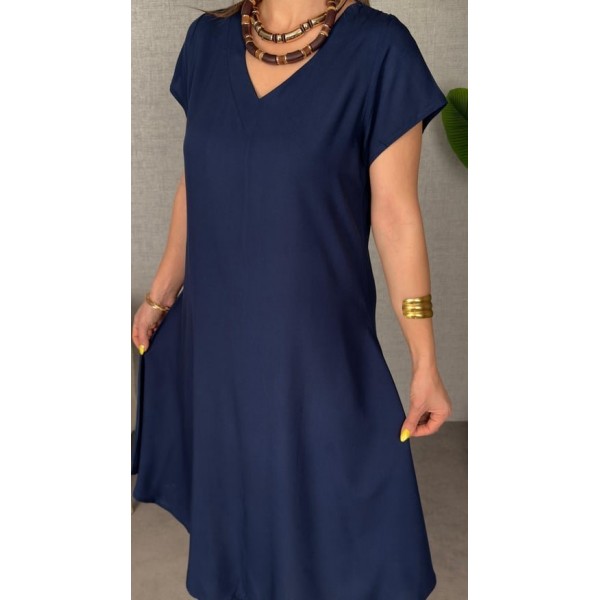 Kadın Kısa Kollu V Yaka Salaş Maxi Boy Elbise