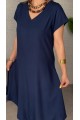 Kadın Kısa Kollu V Yaka Salaş Maxi Boy Elbise
