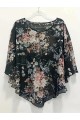 Kadın Kısa Kollu Yuvarlak Yaka çiçek Baskılı Asimetrik Kesim şifon Bluz