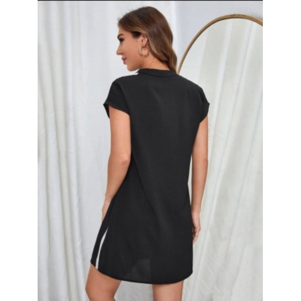 Kadın Dokuma Viskon Kumaş V Yaka Zebra Desenli Elbise