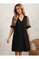 Kadın Tüllü Kısa Kollu V Yaka Krep Elbise