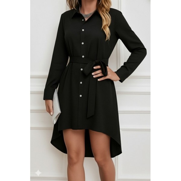 Kadın Uzun Kollu ön Kısım Kısım Arka Kısım Uzun Trikoton Gömlek Elbise