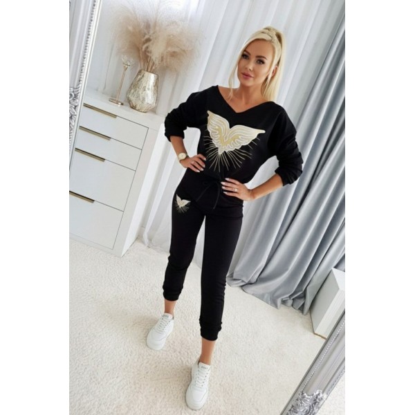 Kadın Uzun Kollu V Yakalı Desenli Viskon Iki Iplik Bluz Ve Pantolon Ikili Takım