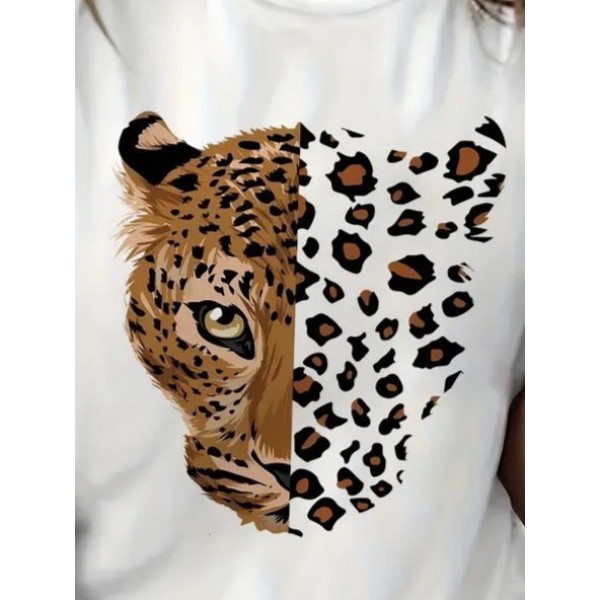 Kadın Kısa Kollu Bisiklet Yaka Desenli Viskon Bluz