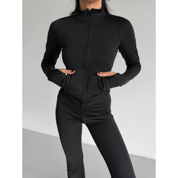 Kadın Balıkçı Yaka Cep Detaylı Ceket Ve Ispanyol Paça Spor Ikili Takım