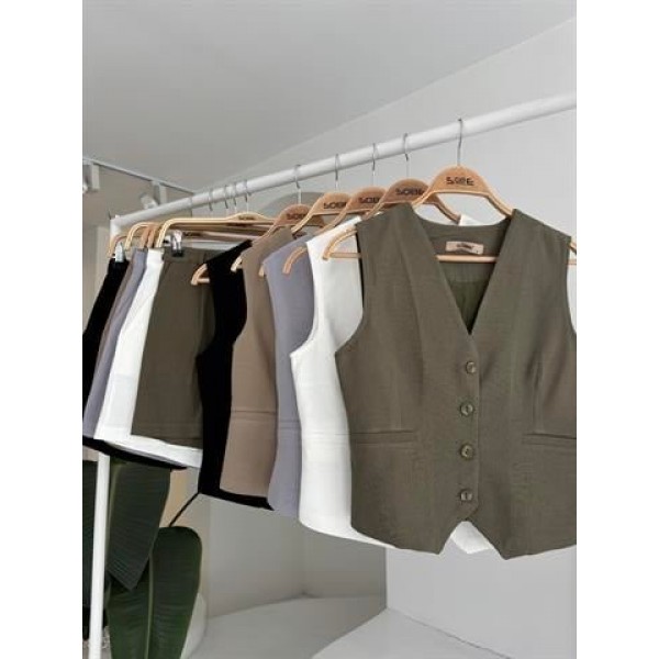 Yelek Şort Flamlı Keten Takım 10133-17