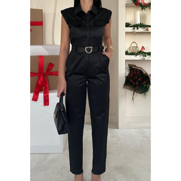 Siyah Vatkalı Kemerli Tulum