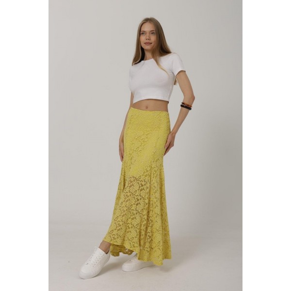 Bel Lastikli Dantel Etek - Sarı