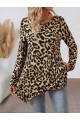 Kadın Uzun Kollu Bisiklet Yaka Leopar Desenli Süprem Bluz