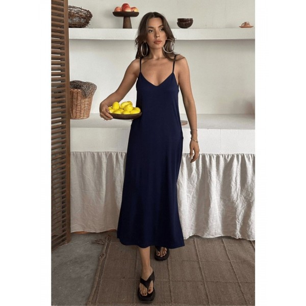 Kadın Siyah Asansör Askılı Çift Yırtmaçlı Helen Elbise