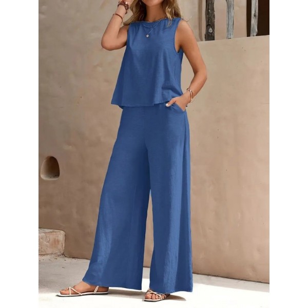 Kadın Sıfır Kollu Bisiklet Yaka Aerobin Bluz Ve Pantolon Ikili Takım