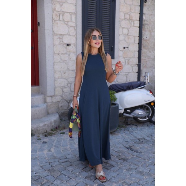 Kadın Sıfır Kollu Bisiklet Yaka Viskon Elbise