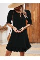 Kadın Kısa Kollu Kol Ve Eteği Volanlı Bisiklet Yaka Aerobin Elbise