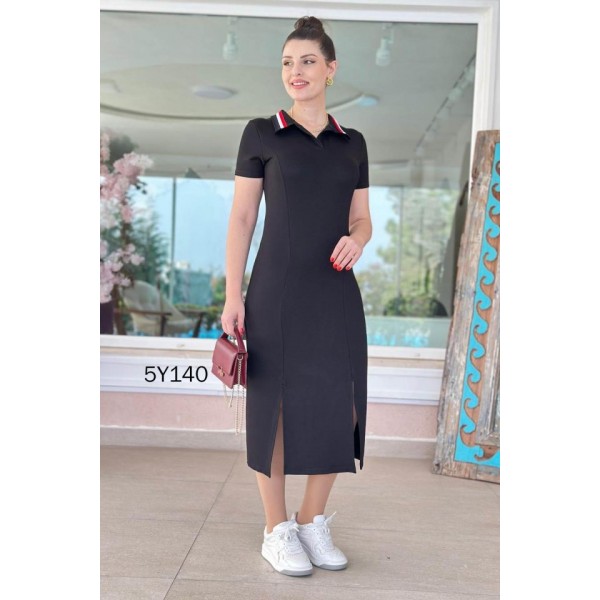 Kadın Yaka Ribanalı Çift Yırtmaçlı Elbise