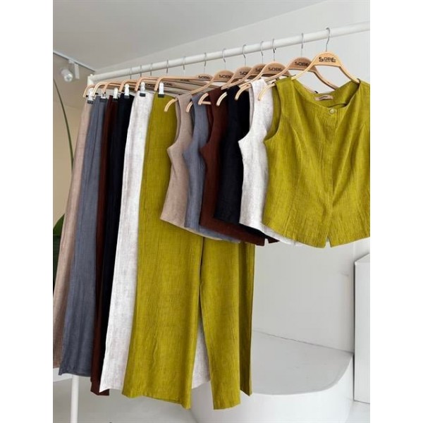 Sıfır Kollu Bluz Batik Desenli Pantolon İkili Takım 10181-08