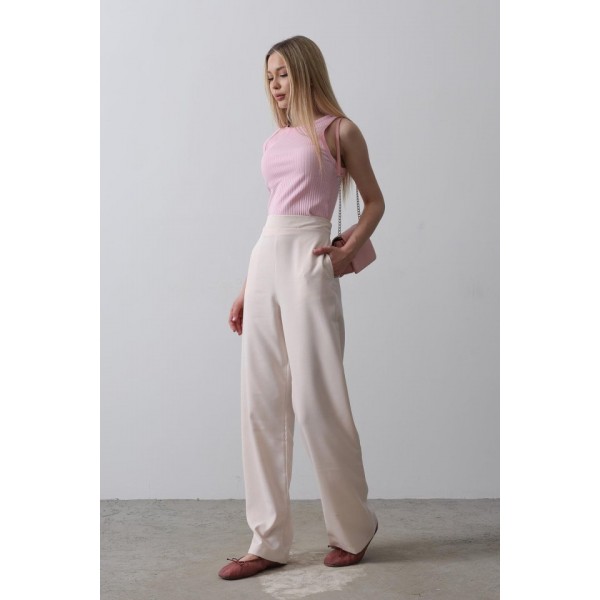Beli Yarım Lastikli Palazzo Pantolon - Pudra