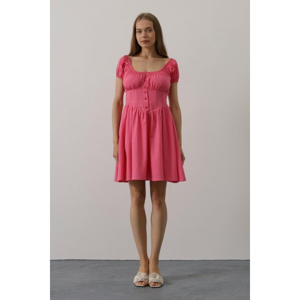 Beli Korseli Mini Elbise - Fuşya