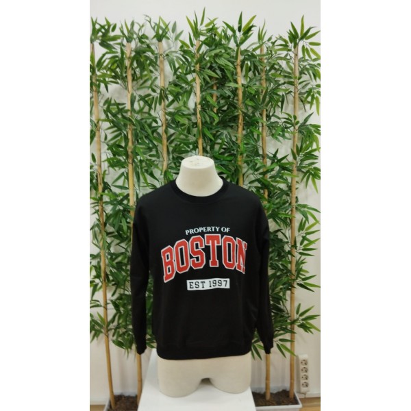 Erkek Uzun Kollu Bisiklet Yaka Boston Yazılı Iki Iplik Sweat