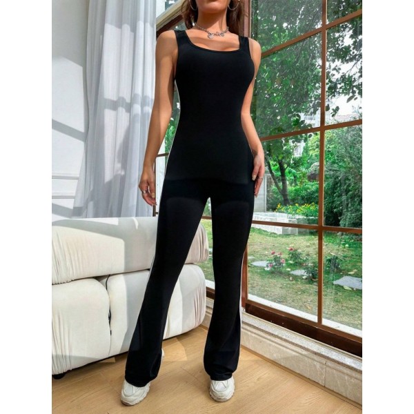 Kadın Askılı Kare Yakalı Yandan şeritli Uzun Dalgıç Tulum