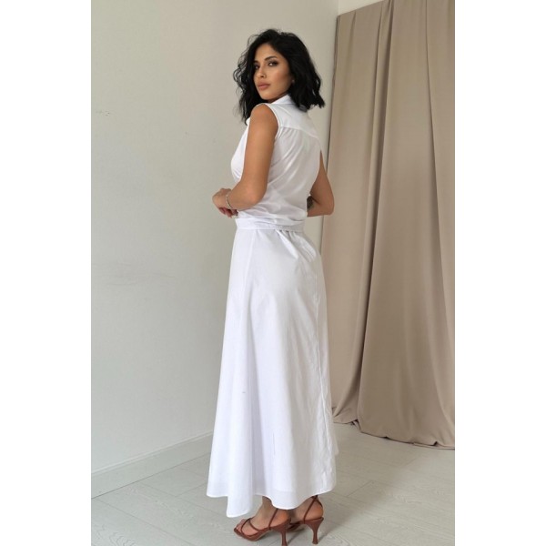 Beyaz Gömlek Yaka Bağlamalı Elbise