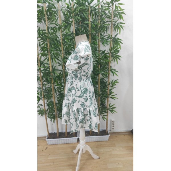 Kadın Kısa Fırfır Kollu Kruvaze Yaka çiçekli Atlas Elbise