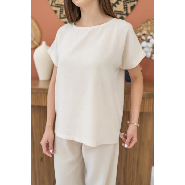 Bej T-Shirt Ve Pantolon Takım