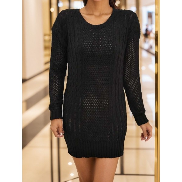 Kadın Uzun Kollu Bisiklet Yaka Triko Elbise (çorapsız)