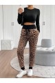 Kadın Yüksek Bel Bağcıklı Desenli Iki Iplik Pantolon
