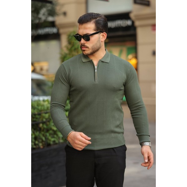 Erkek Pirinç Desenli Uzun Kollu Yakalı Triko