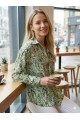 Kadın Uzun Kollu Dalgalı Desen Baskılı Gömlek