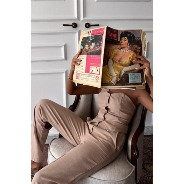 Tek Omuz Büstiyer Plazzo Pantolon Viscon Takım 10159