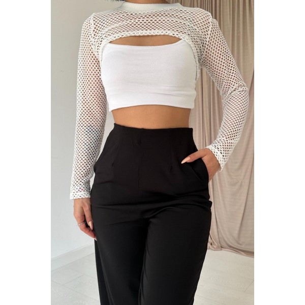 Siyah Pensli Lastik Detaylı Pantolon