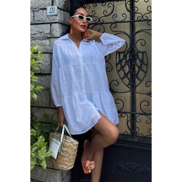 Gömlek Yaka Pileli Elbise 2898