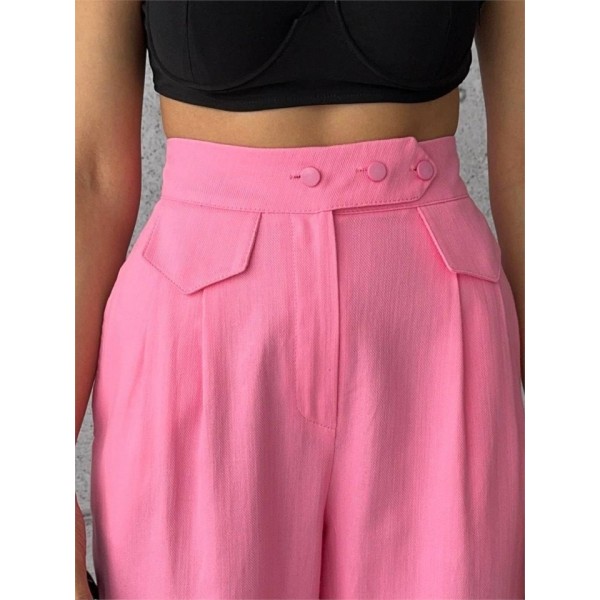 PANTOLON KAPALI CEP 3 DÜĞME DETAYLI - Pembe