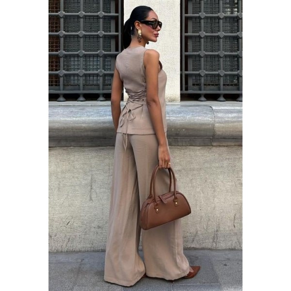 Arkası Bağcıklı Yelek Plazza Pantolon Modal Takım 10202-08