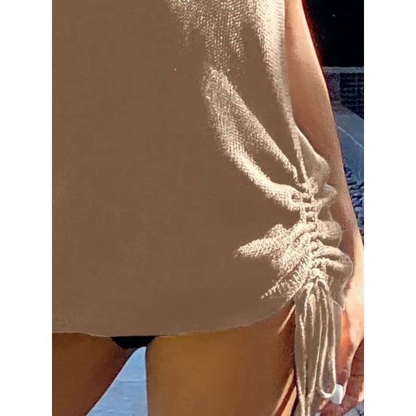 Kadın Eteği Büzgü Detay Boyundan Bağlamalı Mini Triko Pareo