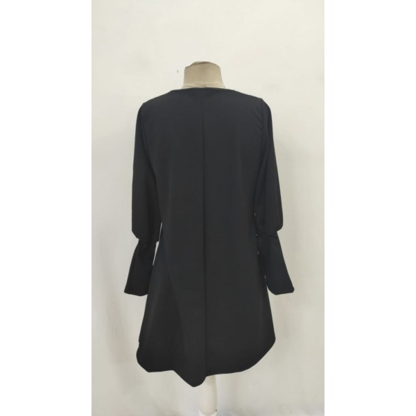 Kadın Uzun Kollu V Yakalı Kısa Ithal Krep Elbise