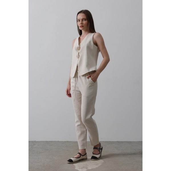 Düğme Detaylı Yelek - Krem