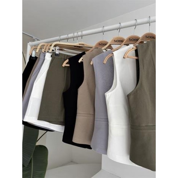 Yelek Şort Flamlı Keten Takım 10133-17