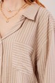 Çizgi Detaylı Cepli Camel Gömlek
