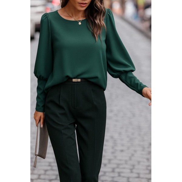 Kadın Uzun Kollu Yuvarlak Yakalı Düğmeli Ithal Krep Bluz